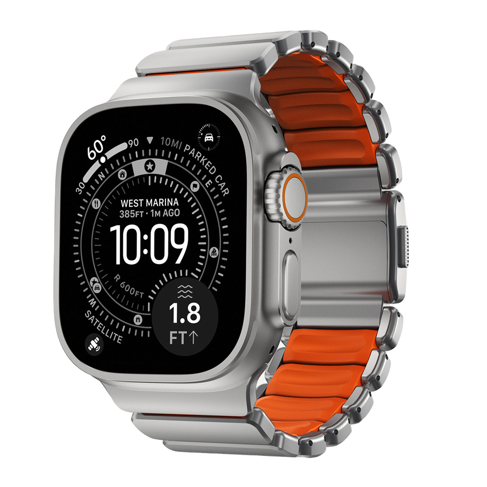 Nomad Stratos Band - 44/45/46/49mm - Natural Titanium/Ultra Orange/FKM