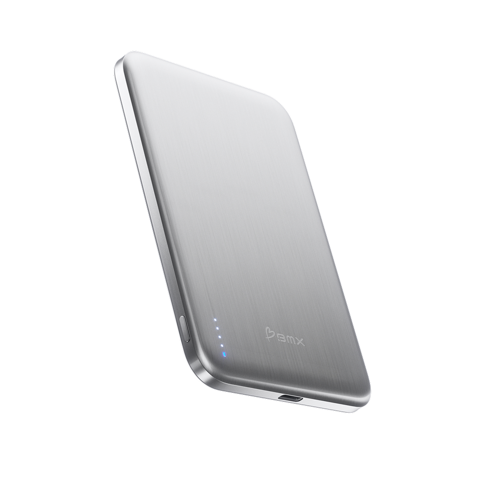 BMX SolidSafe Air Titanium Powerbank - Qi2 - Semi Solid State - 5000 mAh - Silver