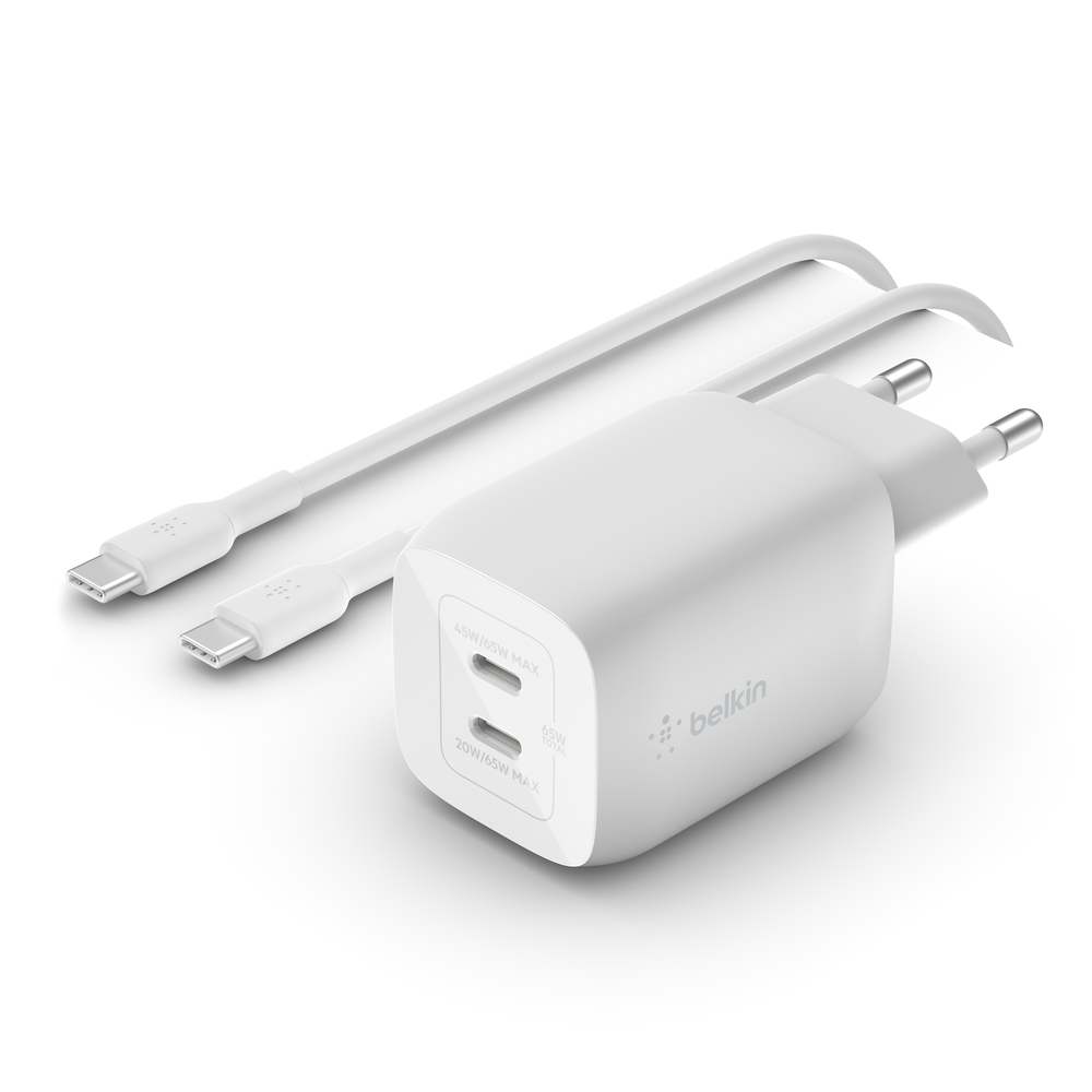 Belkin 65W PPS Dual USB-C GaN Charger + 2m C-C 100W cable