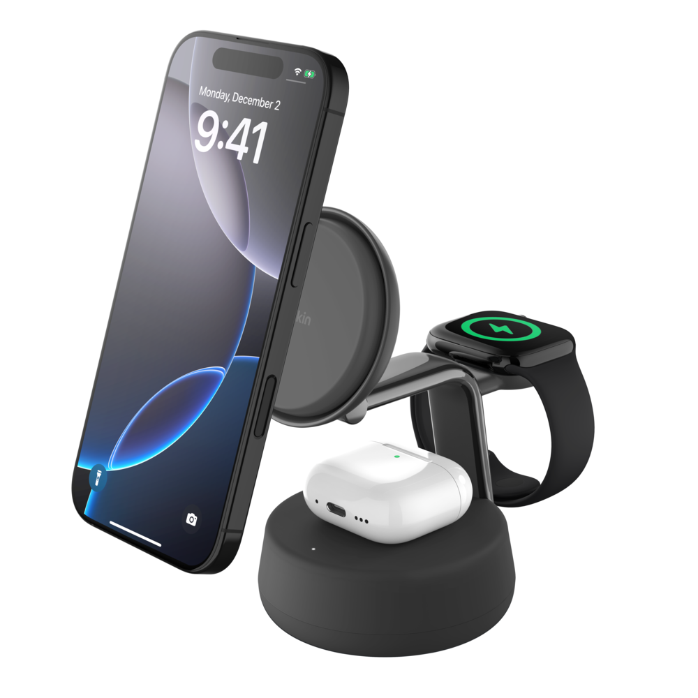 Belkin UltraCharge Pro 3in1 Qi2 Magnetic Charger - 25W - Charcoal